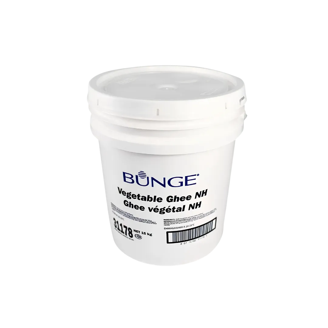 15 kg pail of vegetable ghee, a bulk cooking oil format sold by weight rather than volume