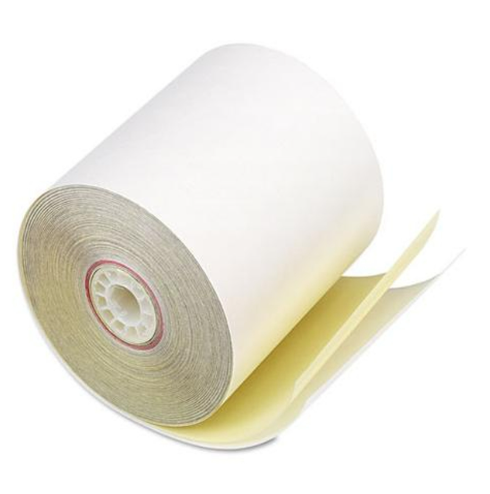 2-ply bond paper rolls for impact receipt printers, white and canary carbonless copies, 50 rolls per case
