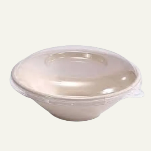 24 oz natural sugarcane bagasse salad bowl, a compostable microwave safe takeout container